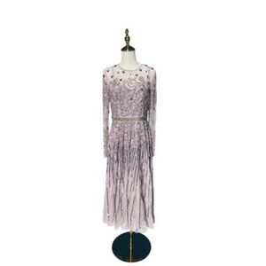 Mac Duggal Dress 93633 Illusion Neckline Embellished Vintage Lilac Gown Size 8